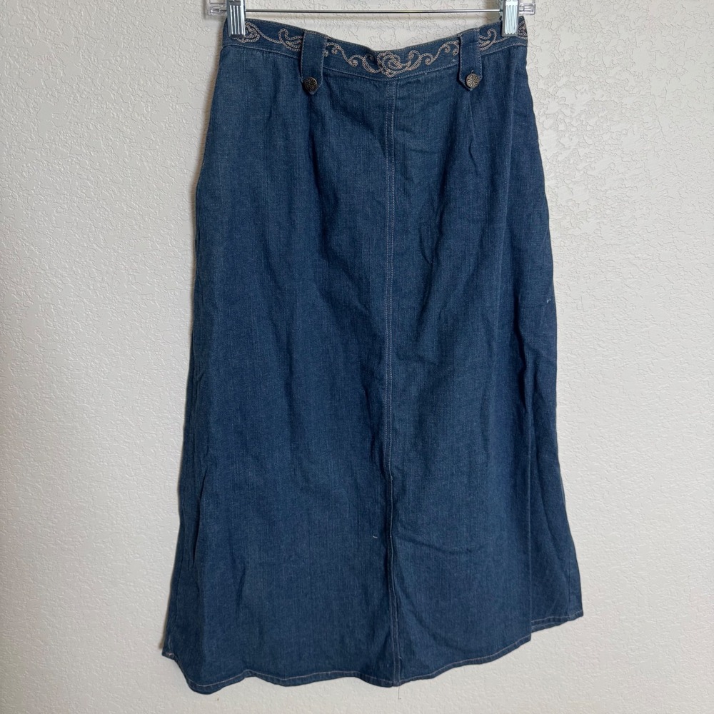 Vintage 90s Boho Cottagecore City Blues by Koret Denim Midi Skirt 10P Blue